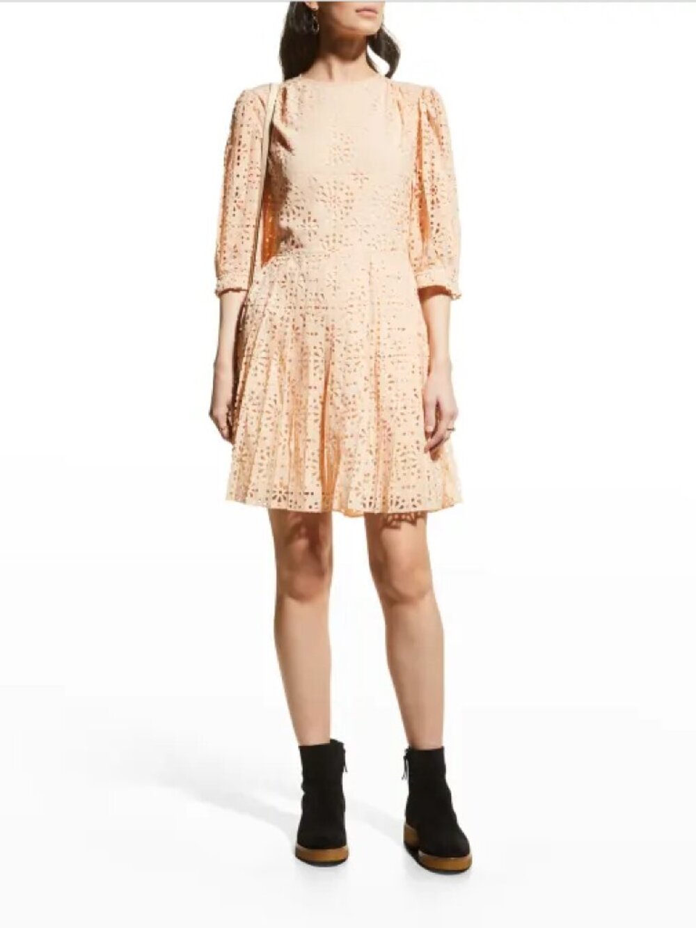 See by Chloe Pink Pleated Floral Eyelet Short Dress Size 40 (Large)